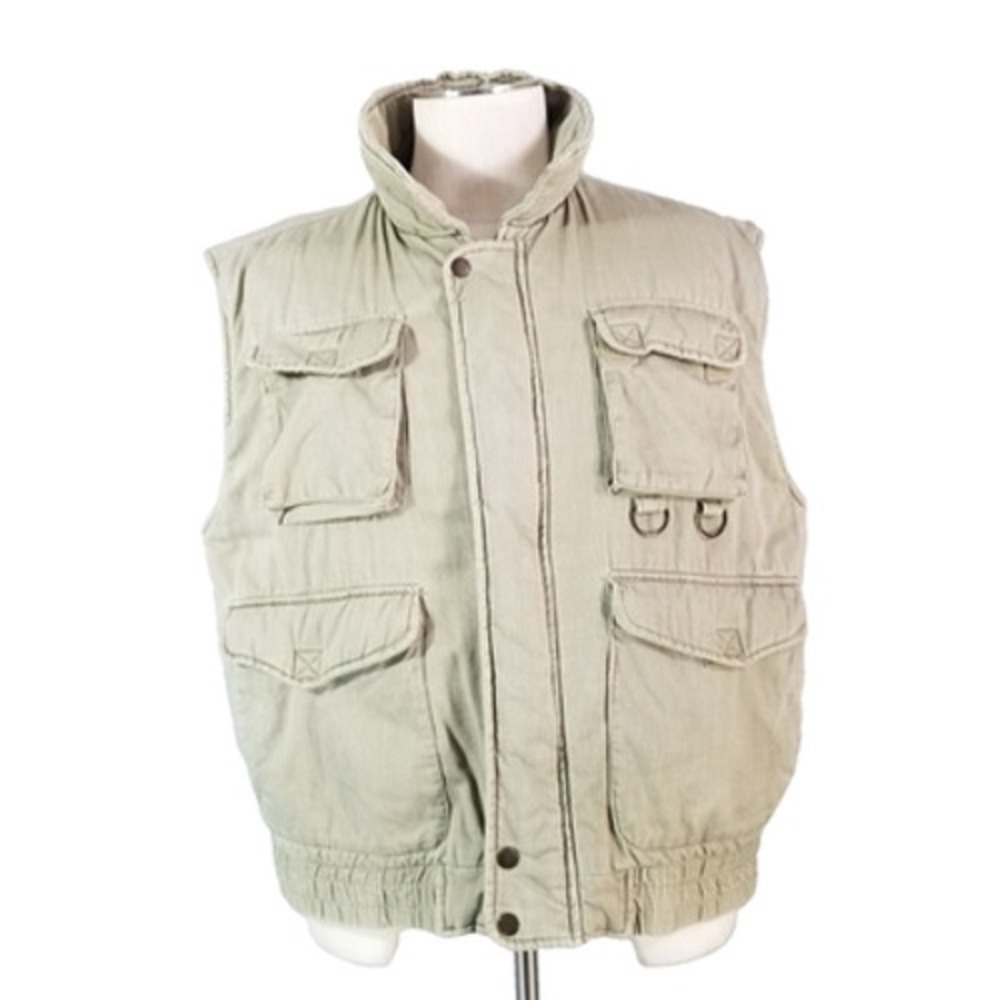 Brigg's Cargo vest men's large khaki green cotton flannel lined thermal outdoor